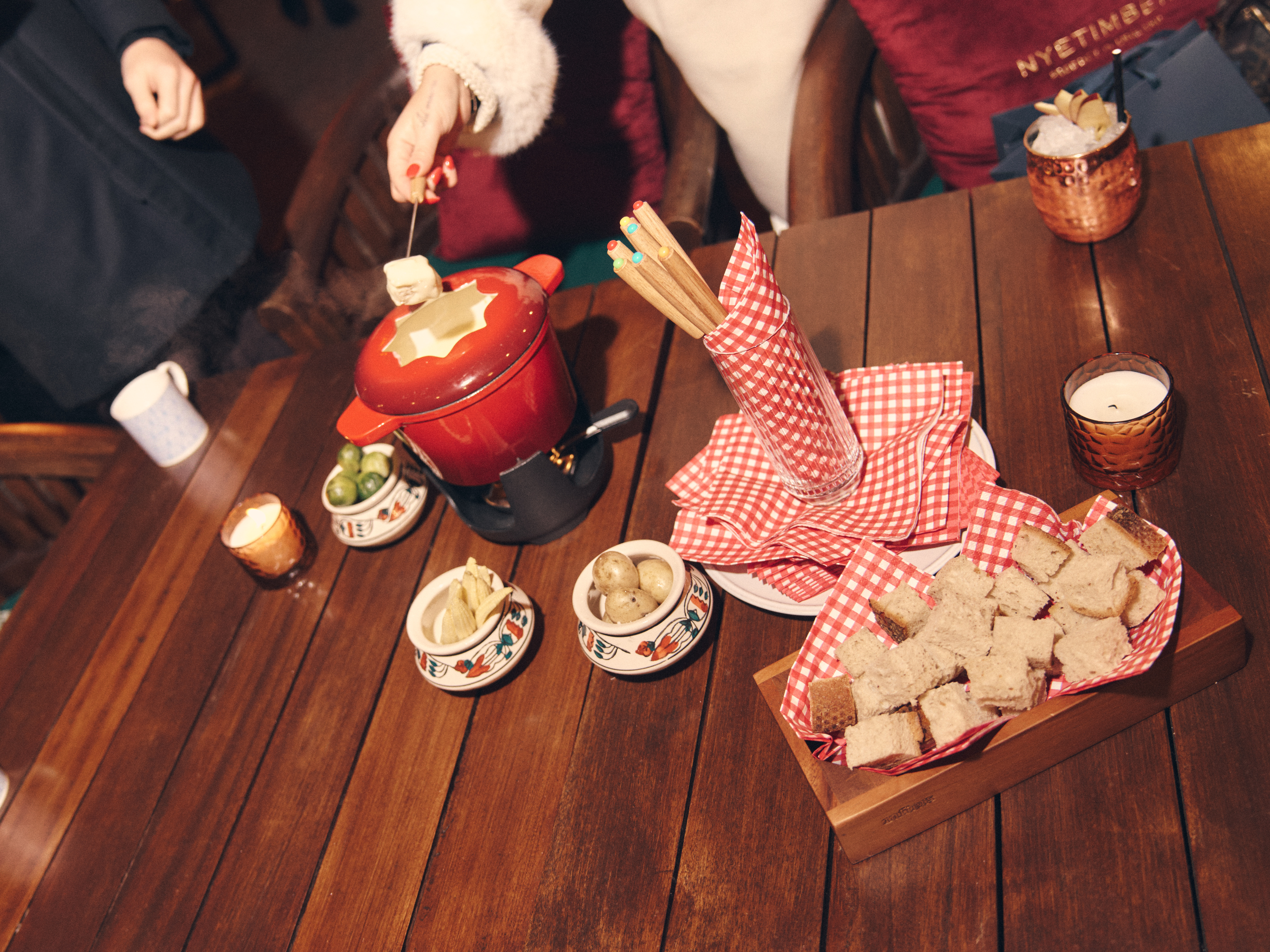 cheese fondue food at ski terrace